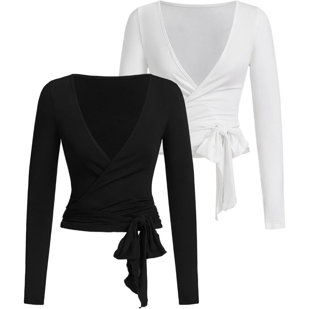 Women's Viscose Elastane Long Sleeve Wrap Top Yoga Pilates Workout